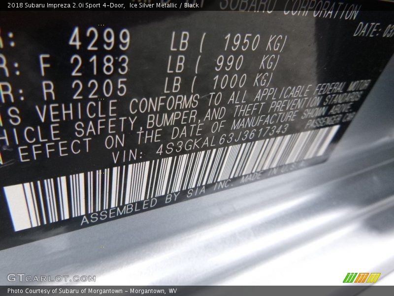 Ice Silver Metallic / Black 2018 Subaru Impreza 2.0i Sport 4-Door
