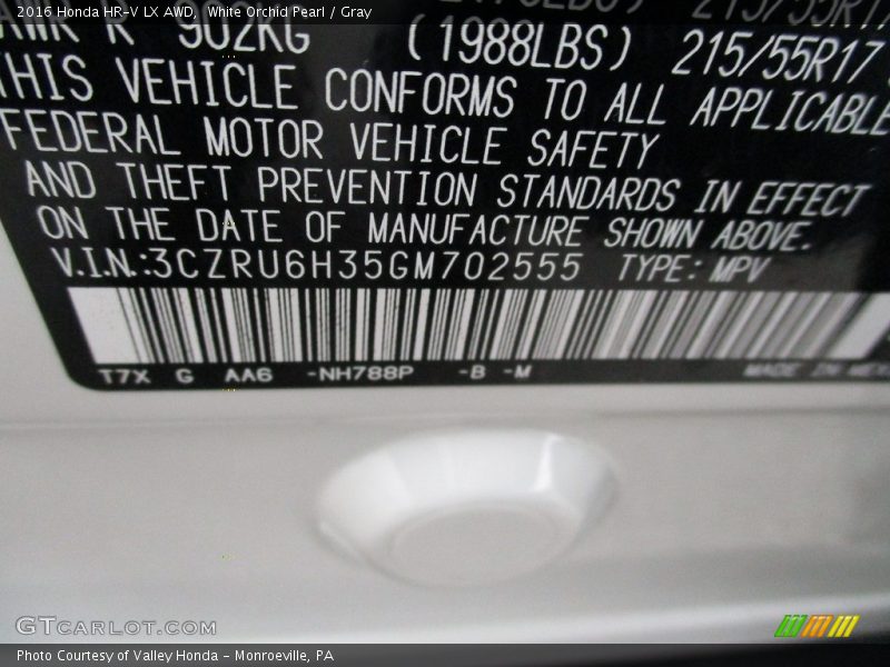 White Orchid Pearl / Gray 2016 Honda HR-V LX AWD