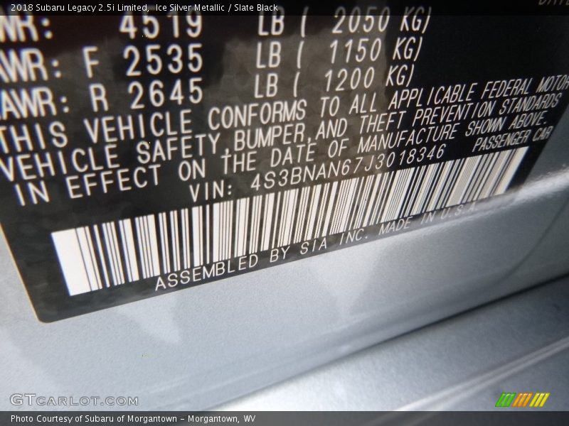 Ice Silver Metallic / Slate Black 2018 Subaru Legacy 2.5i Limited