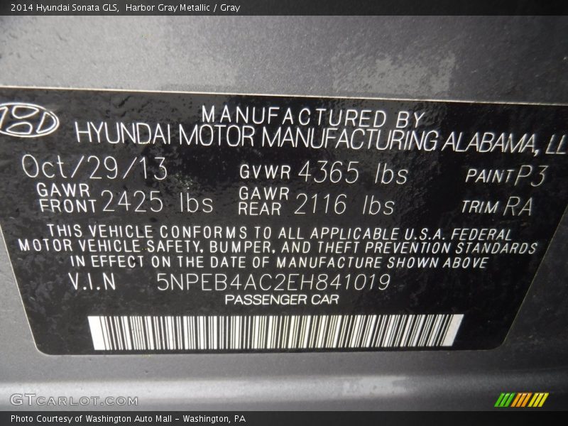 Harbor Gray Metallic / Gray 2014 Hyundai Sonata GLS
