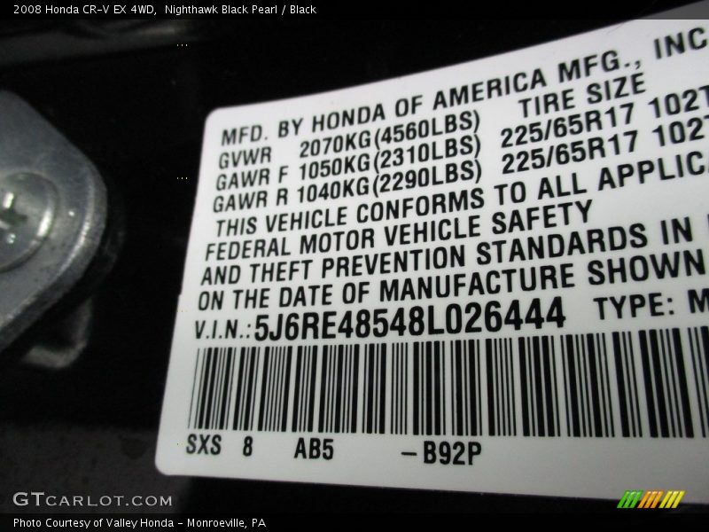 Nighthawk Black Pearl / Black 2008 Honda CR-V EX 4WD