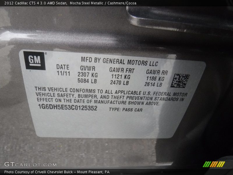 Mocha Steel Metallic / Cashmere/Cocoa 2012 Cadillac CTS 4 3.0 AWD Sedan