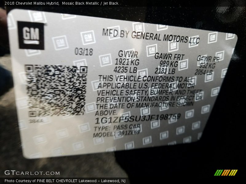 Mosaic Black Metallic / Jet Black 2018 Chevrolet Malibu Hybrid