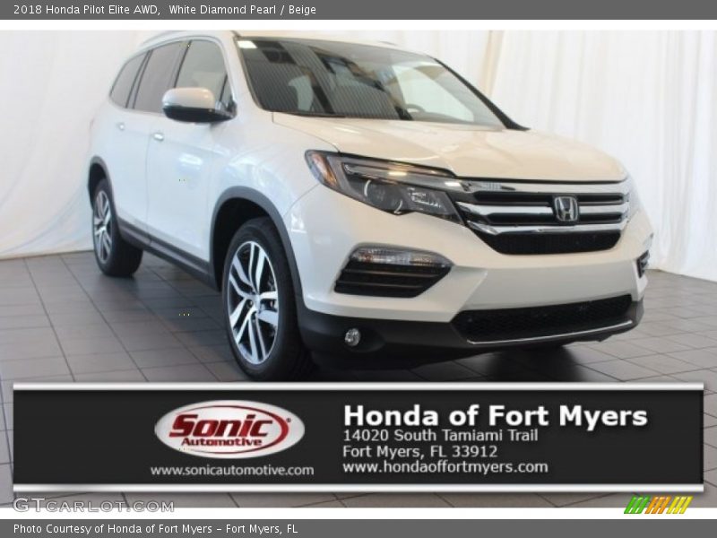 White Diamond Pearl / Beige 2018 Honda Pilot Elite AWD