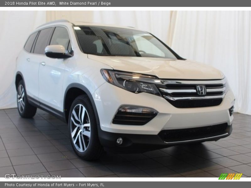 White Diamond Pearl / Beige 2018 Honda Pilot Elite AWD