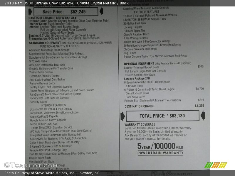 Granite Crystal Metallic / Black 2018 Ram 3500 Laramie Crew Cab 4x4