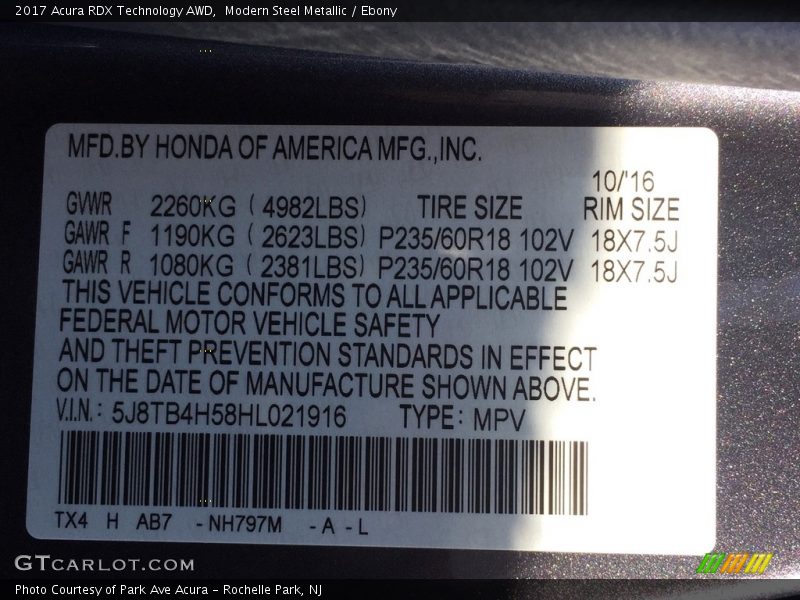 Modern Steel Metallic / Ebony 2017 Acura RDX Technology AWD