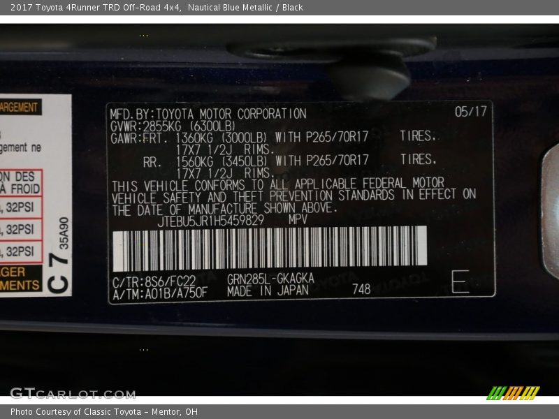 Nautical Blue Metallic / Black 2017 Toyota 4Runner TRD Off-Road 4x4