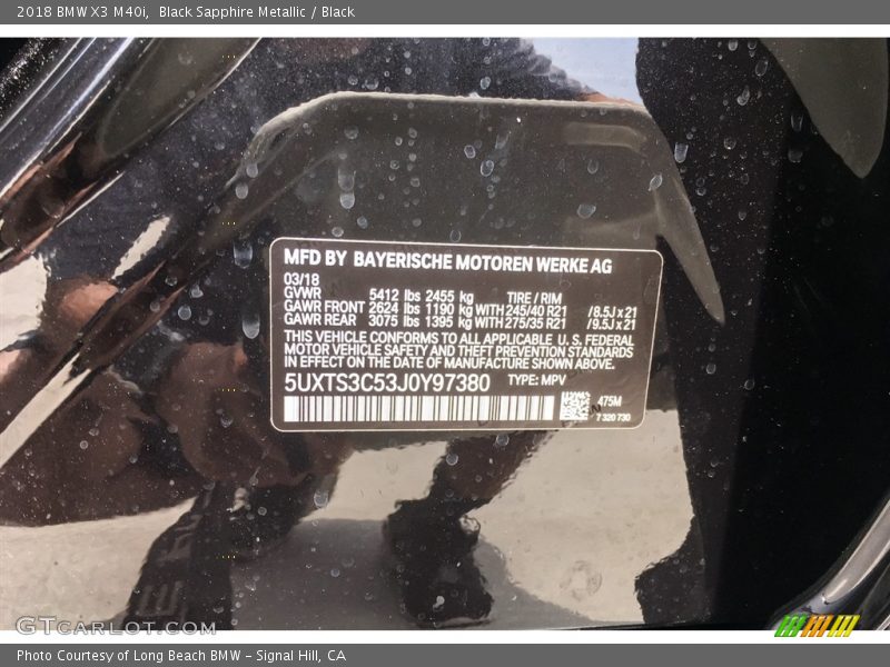 Black Sapphire Metallic / Black 2018 BMW X3 M40i