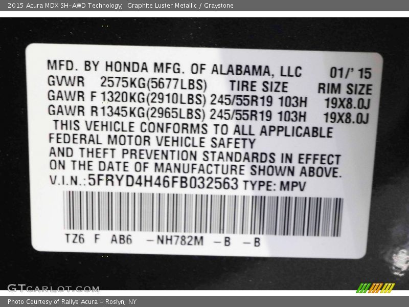 Graphite Luster Metallic / Graystone 2015 Acura MDX SH-AWD Technology