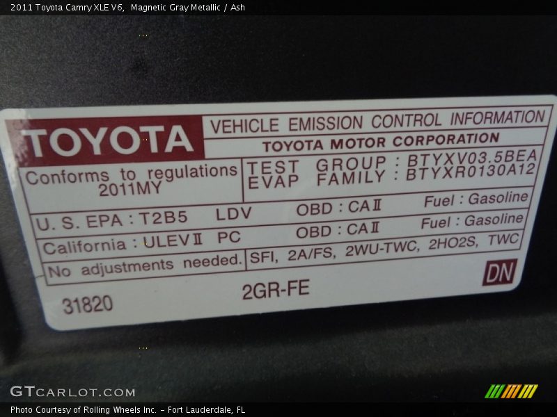 Magnetic Gray Metallic / Ash 2011 Toyota Camry XLE V6