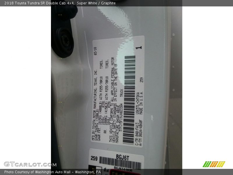 2018 Tundra SR Double Cab 4x4 Super White Color Code 040
