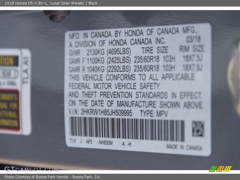 Lunar Silver Metallic / Black 2018 Honda CR-V EX-L