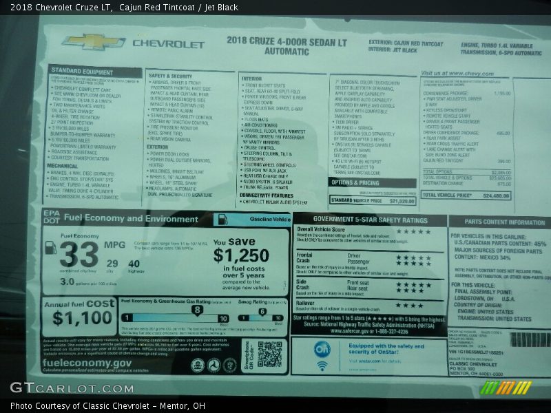 Cajun Red Tintcoat / Jet Black 2018 Chevrolet Cruze LT