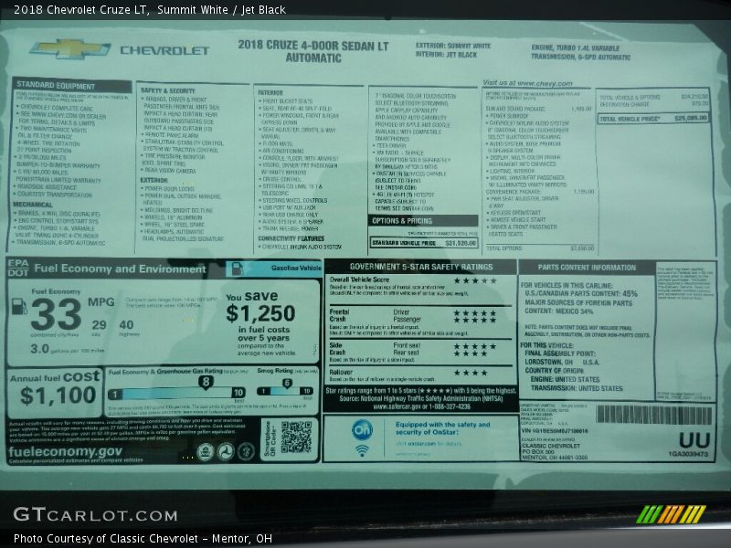 Summit White / Jet Black 2018 Chevrolet Cruze LT