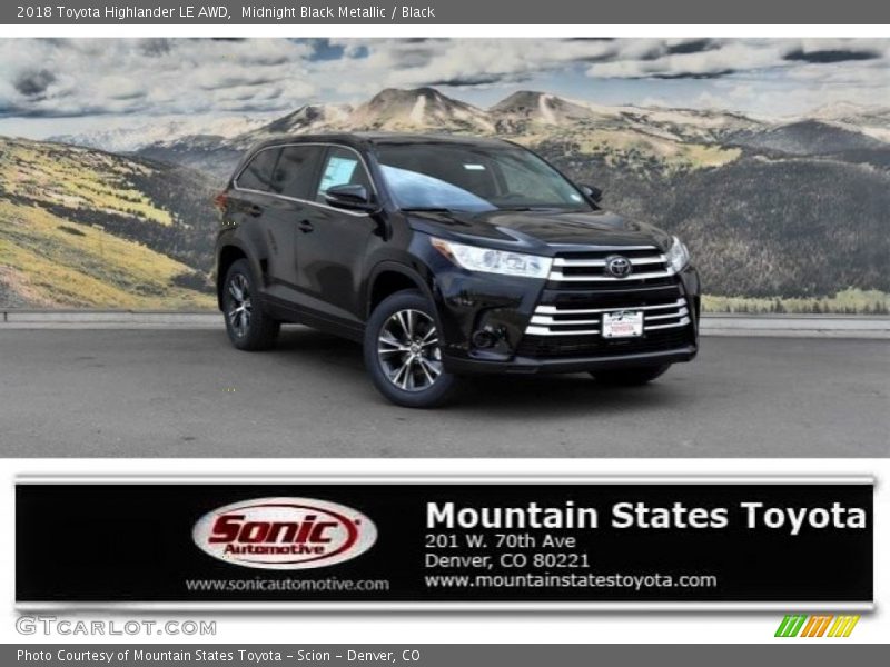 Midnight Black Metallic / Black 2018 Toyota Highlander LE AWD