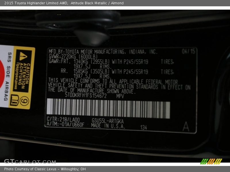 Attitude Black Metallic / Almond 2015 Toyota Highlander Limited AWD