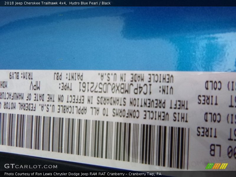 Hydro Blue Pearl / Black 2018 Jeep Cherokee Trailhawk 4x4