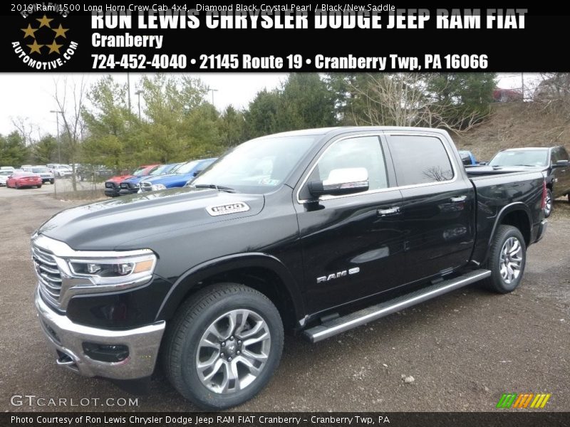 Diamond Black Crystal Pearl / Black/New Saddle 2019 Ram 1500 Long Horn Crew Cab 4x4