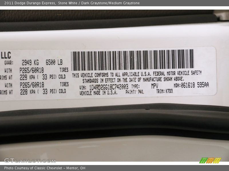 Stone White / Dark Graystone/Medium Graystone 2011 Dodge Durango Express