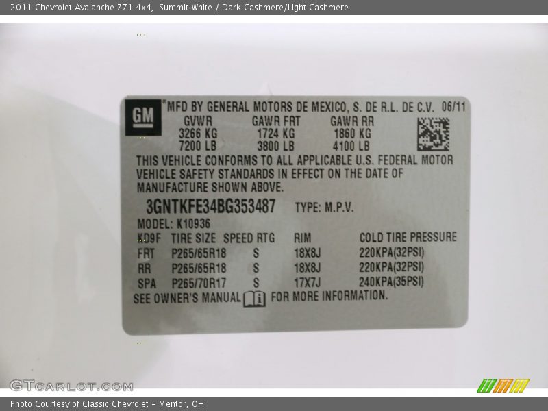 Summit White / Dark Cashmere/Light Cashmere 2011 Chevrolet Avalanche Z71 4x4