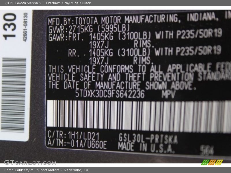 Predawn Gray Mica / Black 2015 Toyota Sienna SE