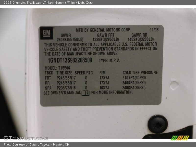 Summit White / Light Gray 2008 Chevrolet TrailBlazer LT 4x4