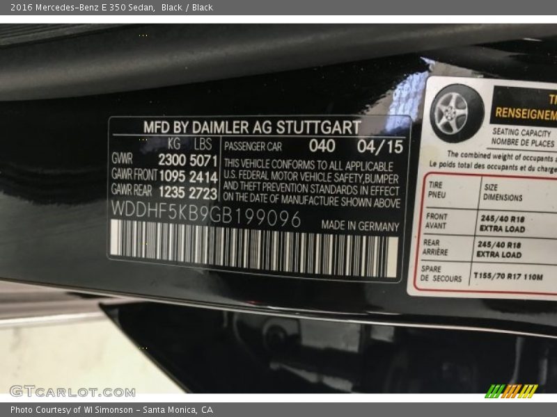 Black / Black 2016 Mercedes-Benz E 350 Sedan