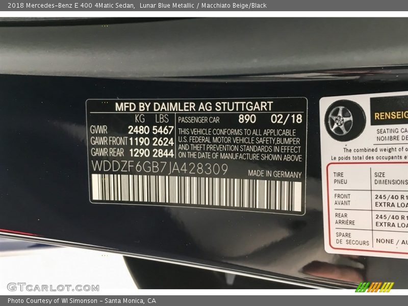Lunar Blue Metallic / Macchiato Beige/Black 2018 Mercedes-Benz E 400 4Matic Sedan