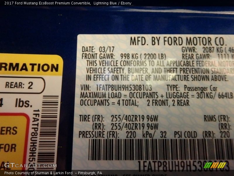 Lightning Blue / Ebony 2017 Ford Mustang EcoBoost Premium Convertible
