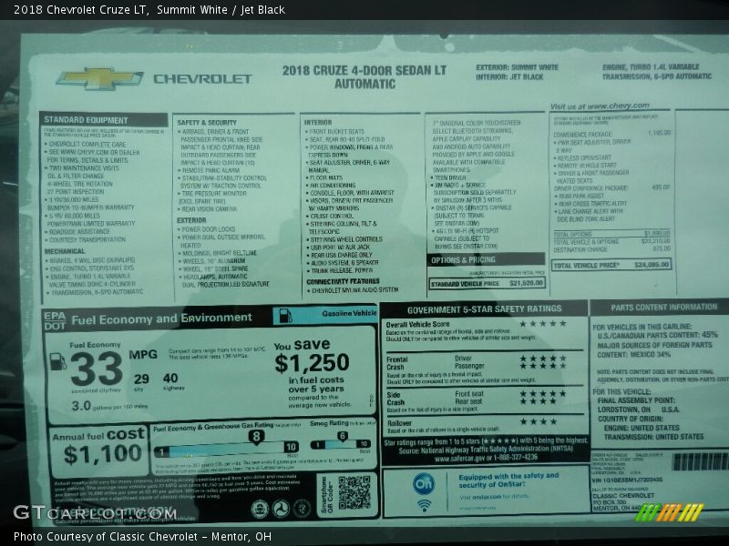 Summit White / Jet Black 2018 Chevrolet Cruze LT