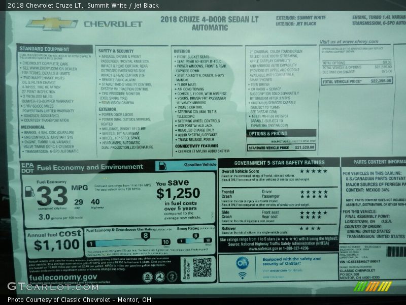 Summit White / Jet Black 2018 Chevrolet Cruze LT