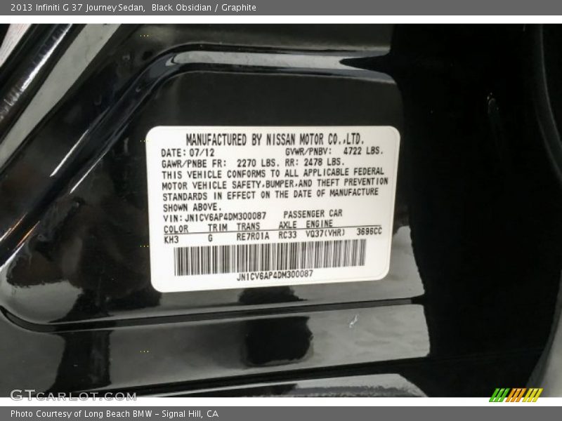 Black Obsidian / Graphite 2013 Infiniti G 37 Journey Sedan