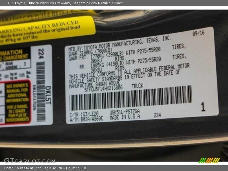 Magnetic Gray Metallic / Black 2017 Toyota Tundra Platinum CrewMax