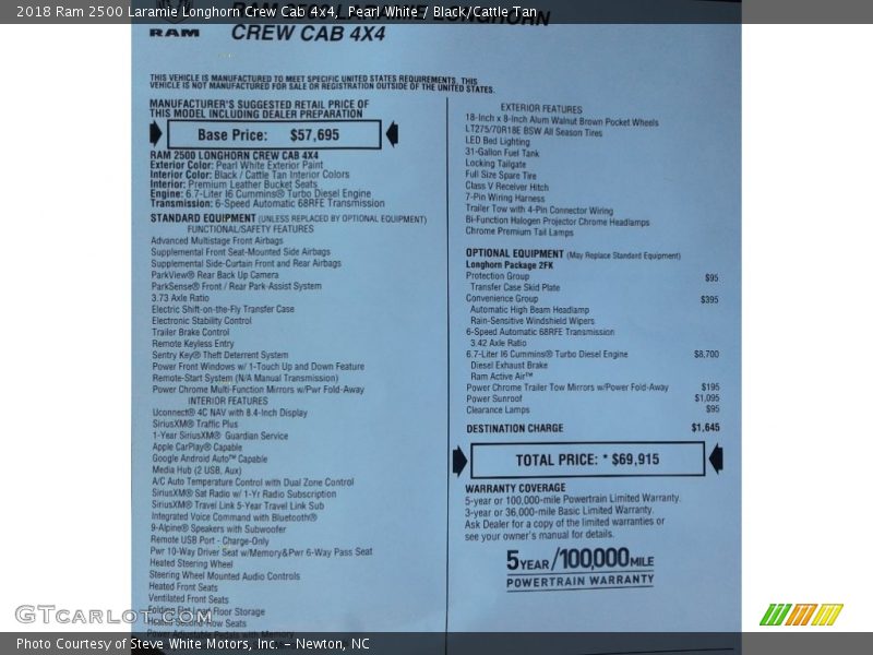  2018 2500 Laramie Longhorn Crew Cab 4x4 Window Sticker