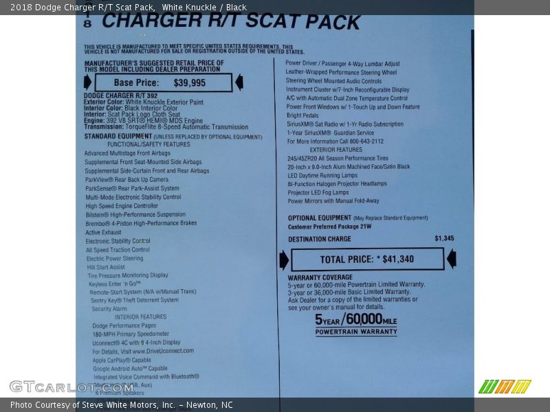 White Knuckle / Black 2018 Dodge Charger R/T Scat Pack