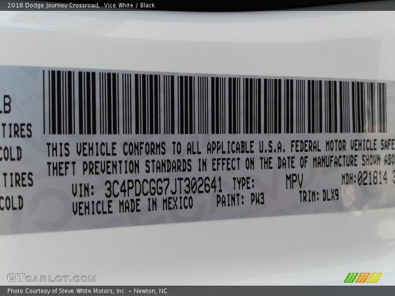 Vice White / Black 2018 Dodge Journey Crossroad