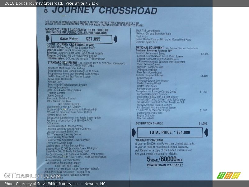 Vice White / Black 2018 Dodge Journey Crossroad