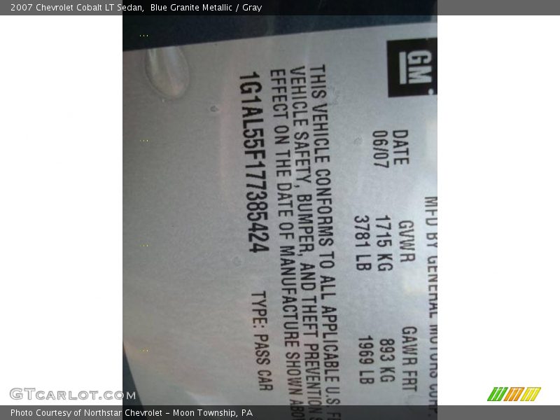 Blue Granite Metallic / Gray 2007 Chevrolet Cobalt LT Sedan