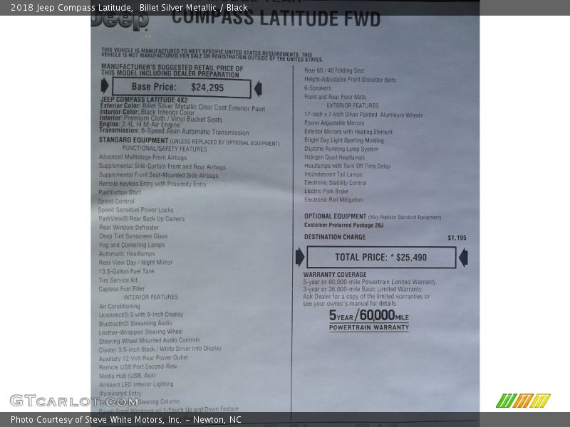 Billet Silver Metallic / Black 2018 Jeep Compass Latitude