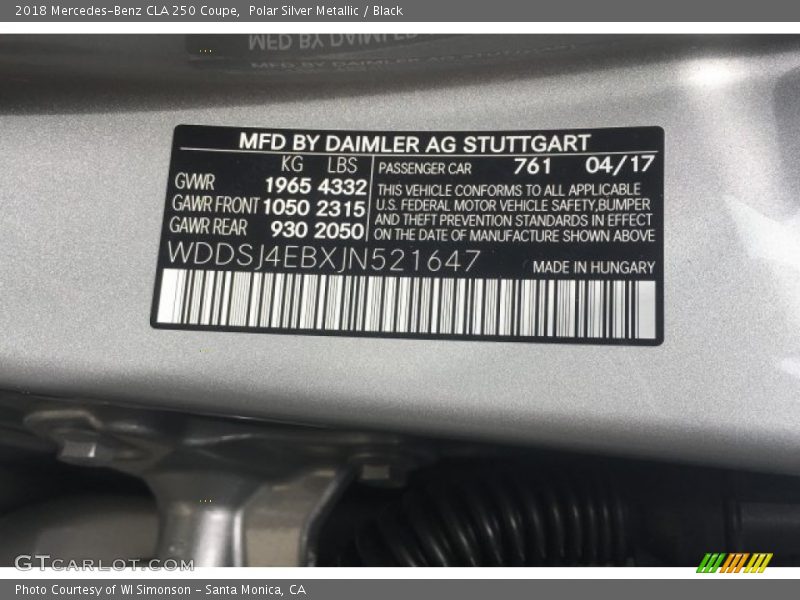 Polar Silver Metallic / Black 2018 Mercedes-Benz CLA 250 Coupe
