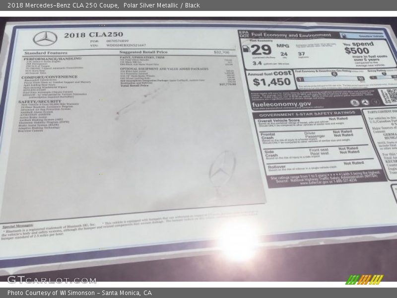Polar Silver Metallic / Black 2018 Mercedes-Benz CLA 250 Coupe