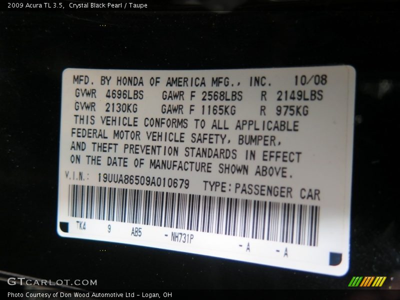 Crystal Black Pearl / Taupe 2009 Acura TL 3.5