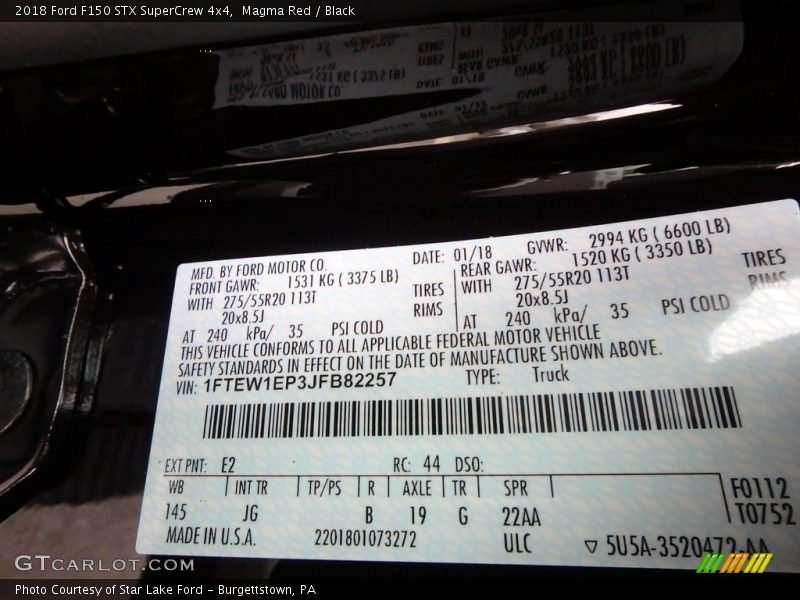 Magma Red / Black 2018 Ford F150 STX SuperCrew 4x4