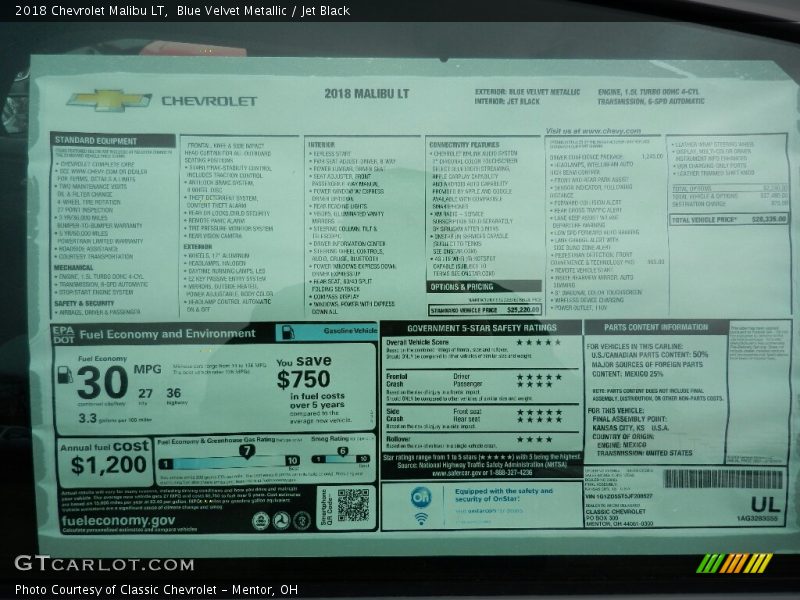 Blue Velvet Metallic / Jet Black 2018 Chevrolet Malibu LT