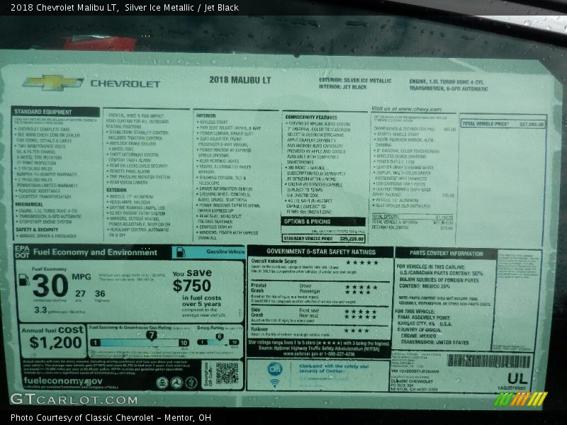 Silver Ice Metallic / Jet Black 2018 Chevrolet Malibu LT