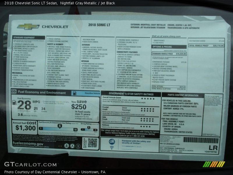 Nightfall Gray Metallic / Jet Black 2018 Chevrolet Sonic LT Sedan