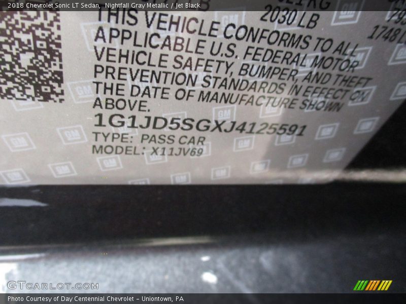 Nightfall Gray Metallic / Jet Black 2018 Chevrolet Sonic LT Sedan