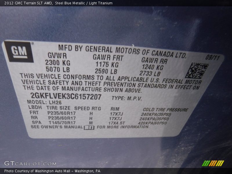 Steel Blue Metallic / Light Titanium 2012 GMC Terrain SLT AWD