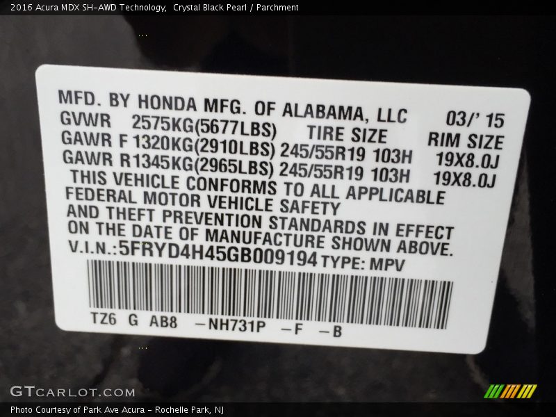 Crystal Black Pearl / Parchment 2016 Acura MDX SH-AWD Technology
